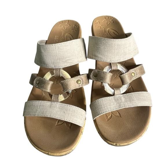 Cali From Skechers Sandals Size 9 Cork Wedge Heel Canvas Strap Luxe Foam Natural - Picture 1 of 15